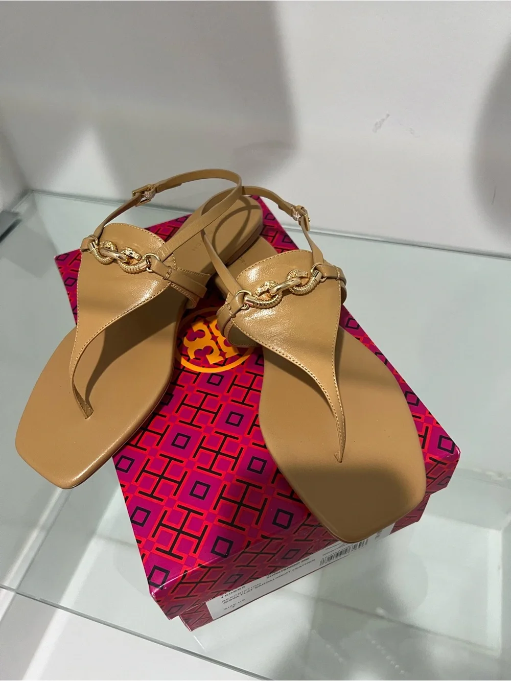 Tory Burch Jessa Thong Sandal — Beige with Gold Chain